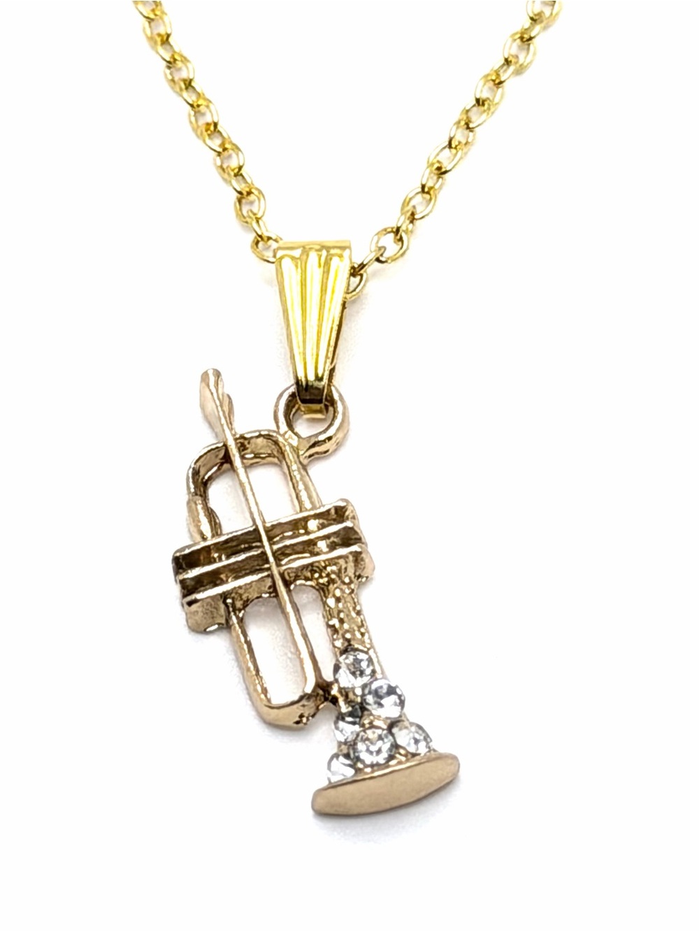 Trumpet Necklace Gold Rhinestone